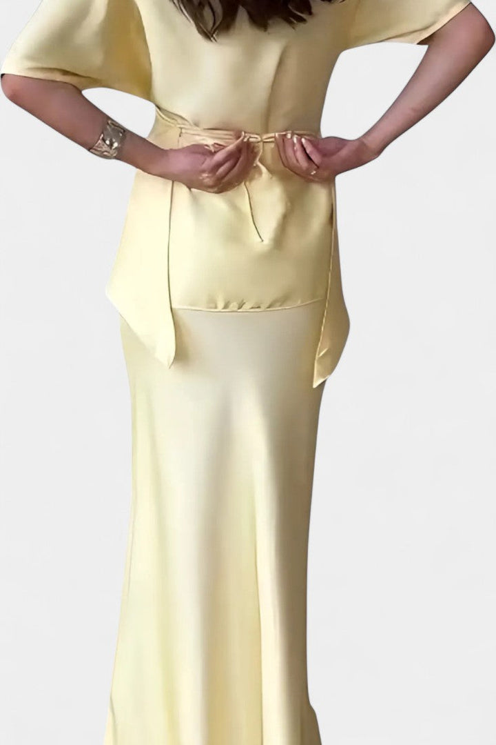 Veleda Two-Piece Ensemble with Crisscross Straps and Flowing Skirt