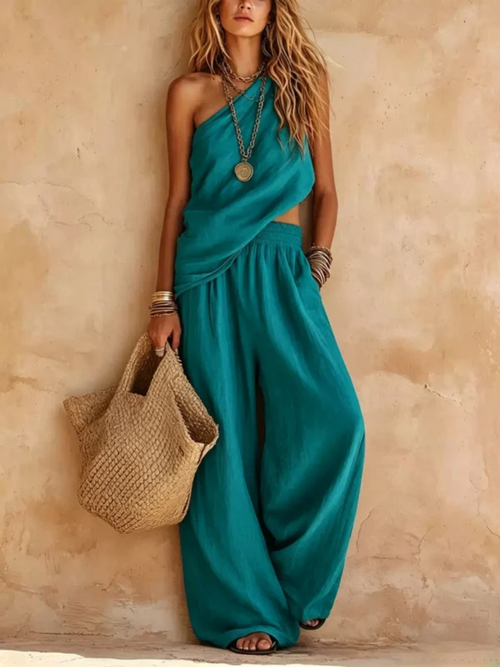 Alina™ | One-shoulder Sleeveless Top And Pants Set