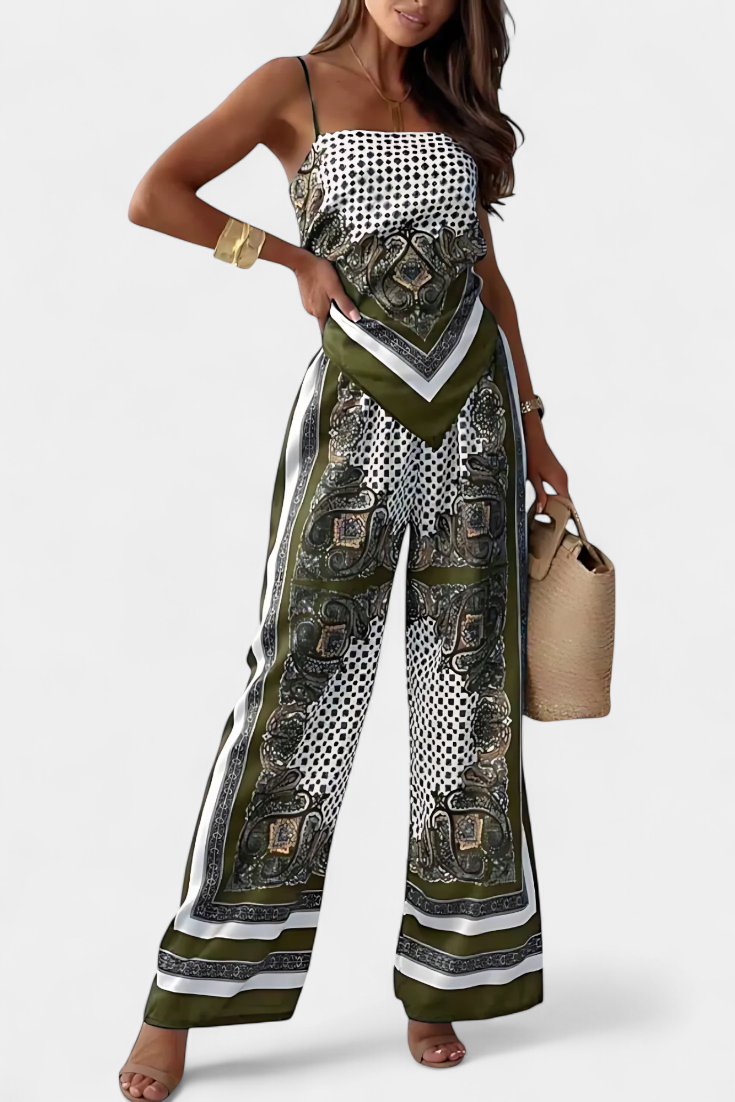 Louisa Paisley Set: Bandeau Top and Wide-Leg Pants