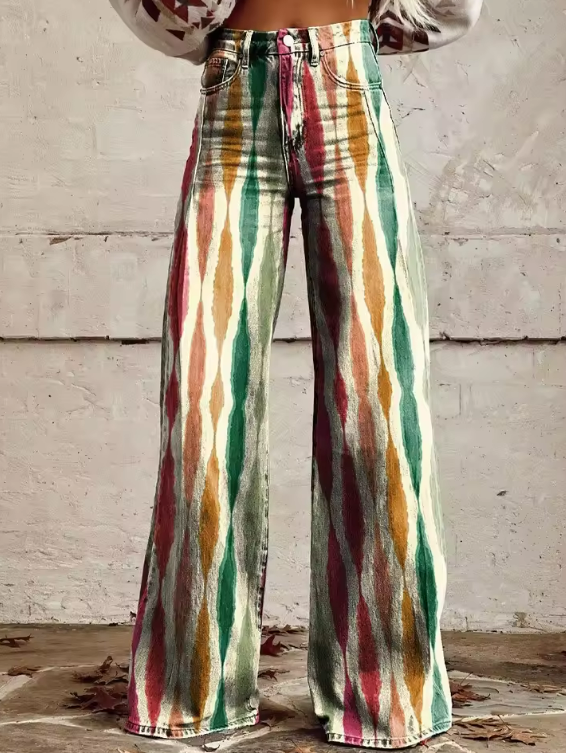 Diana | Wide Pants with Earthy Ripple Design