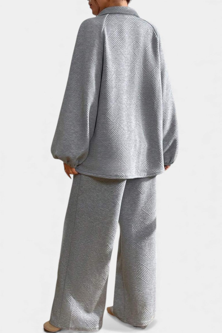 Bréanne Oversized Textured Shirt & Wide-Leg Pant Ensemble