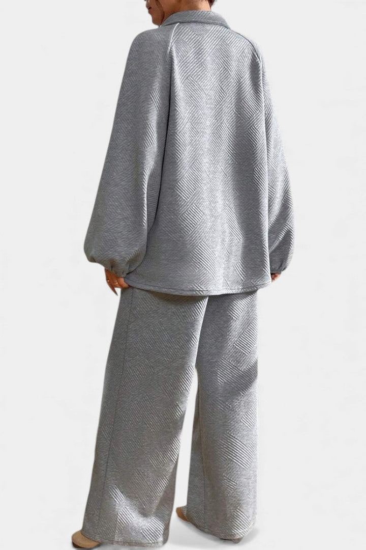 Bréanne Oversized Textured Shirt & Wide-Leg Pant Ensemble