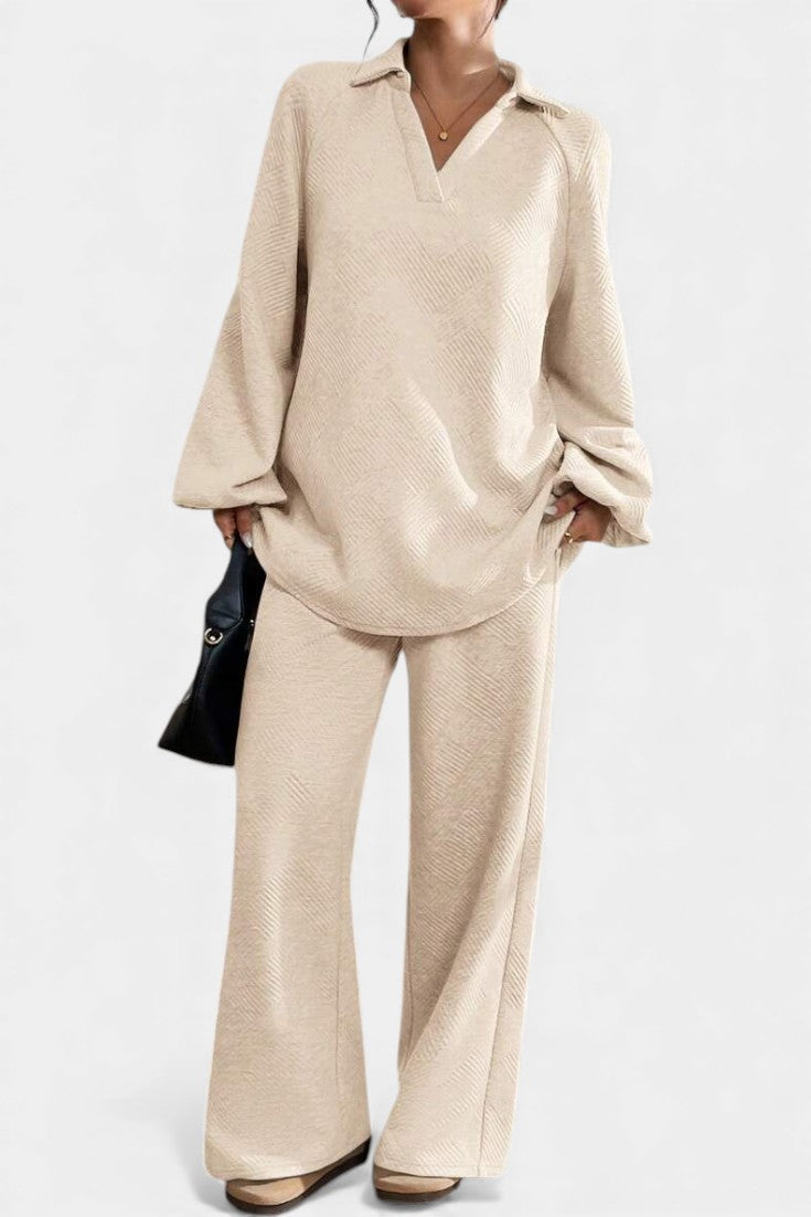 Bréanne Oversized Textured Shirt & Wide-Leg Pant Ensemble