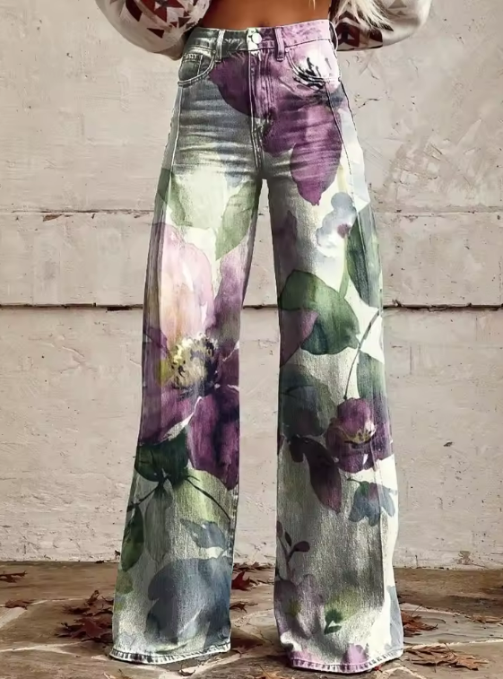 Flora | Gentle Floral Watercolor Trousers