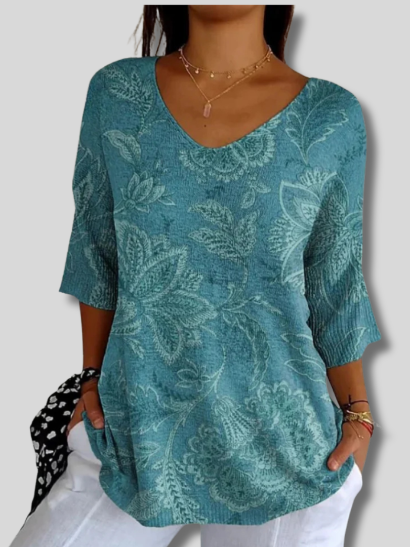 Women's Vintage Ethnic Floral Art Print Casual Pullover Knit