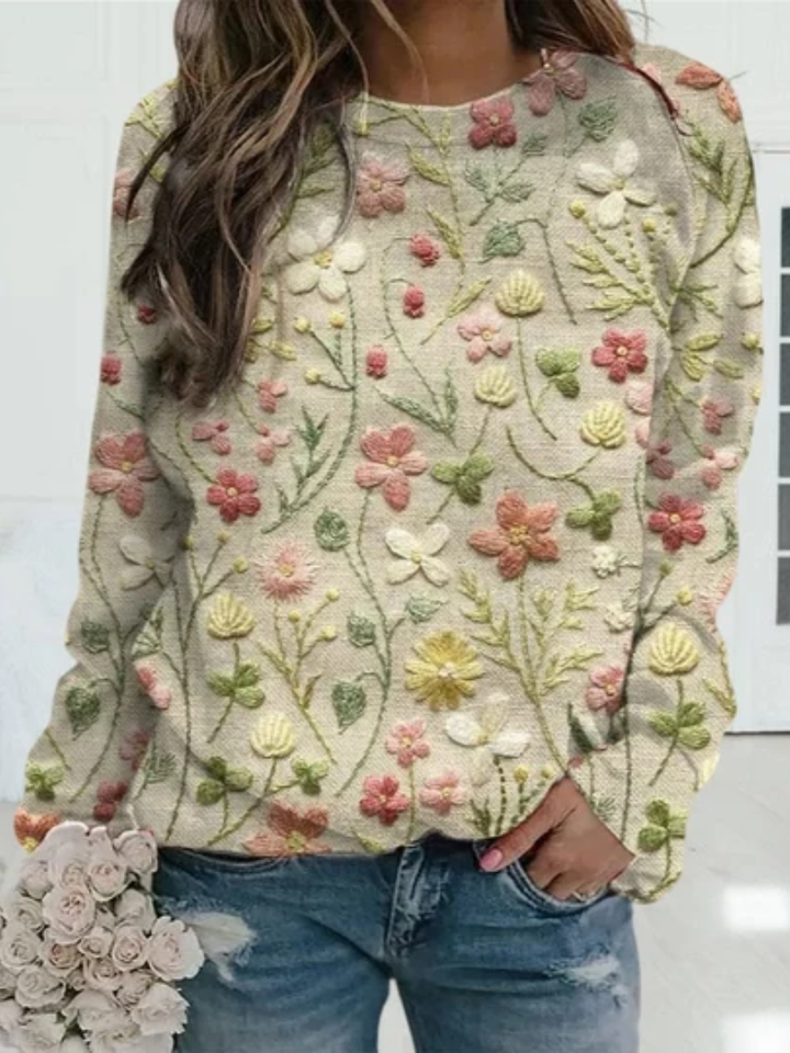 Kaela™ | Charming Embroidered Floral Knit Sweater