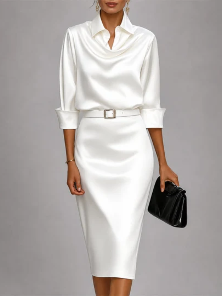 Ericka™ | Belted Satin Midi Dress