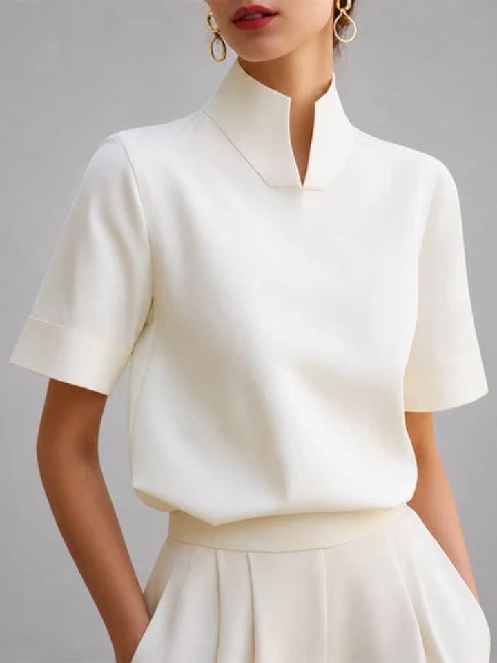 Barb™ | Structured V-Cut Mock-Neck Blouse