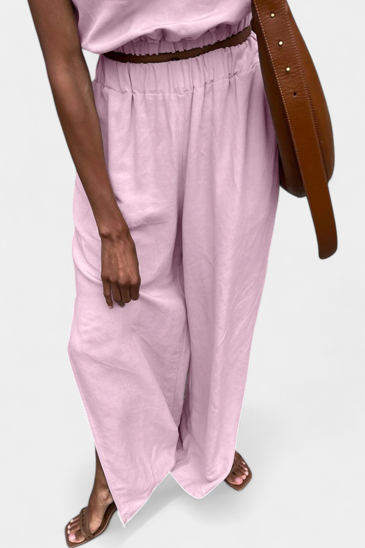 Portia Sleeveless Cotton-Linen Set with Wide-Leg Trousers