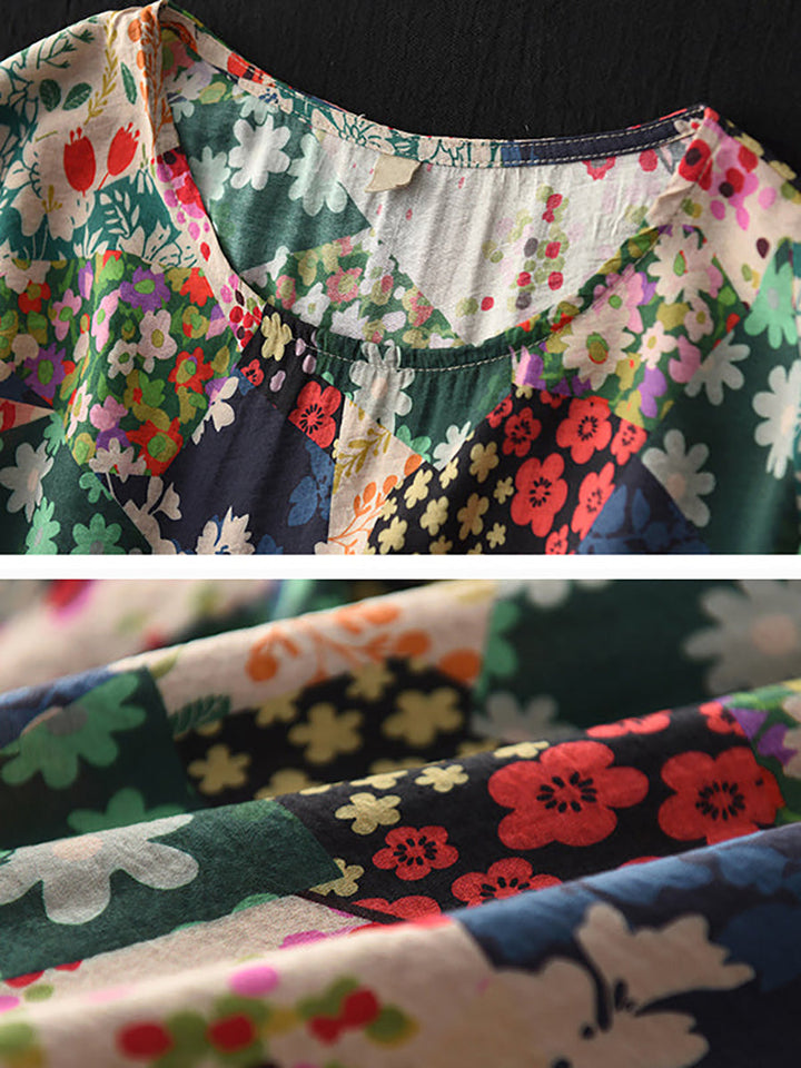 Odelia™ | Vintage Patchwork Floral Midi Dress