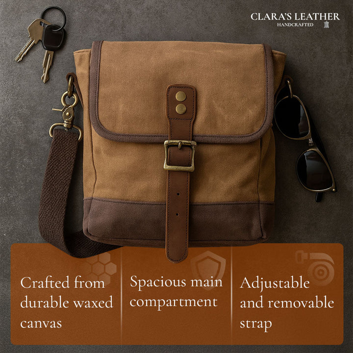 William - Compact Leather Sling Bag with Canvas Accents