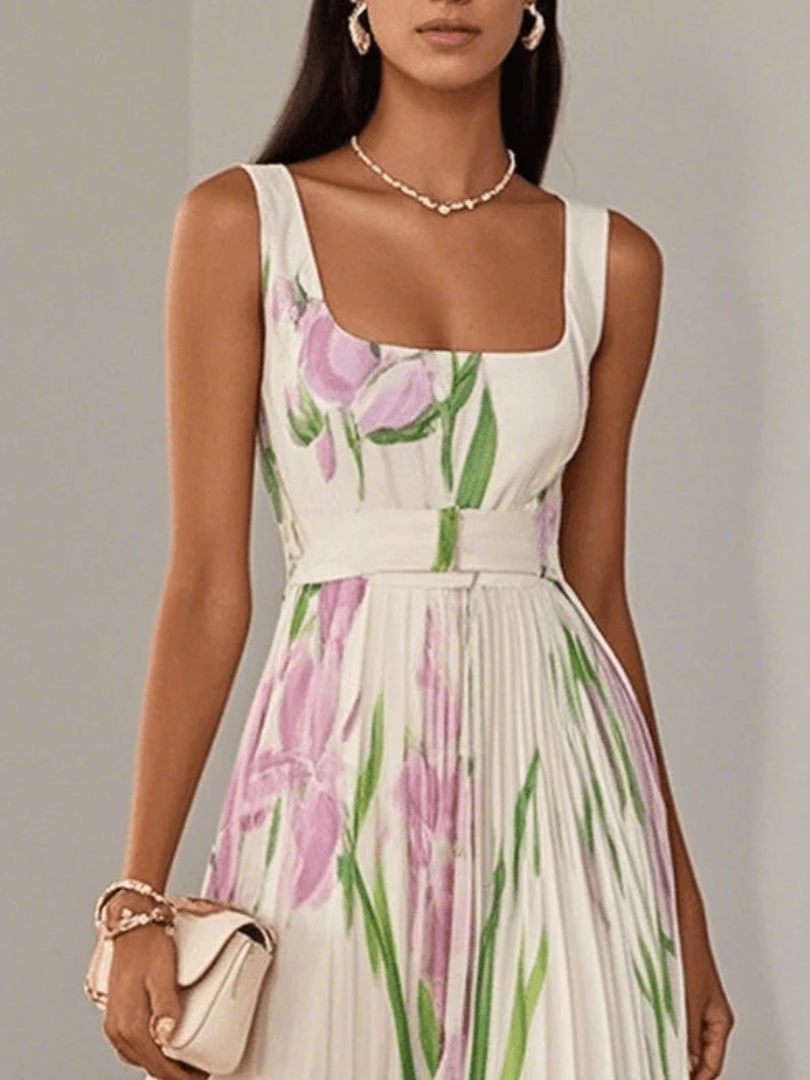 Arianna™ | Pleated Floral Chiffon Maxi Dress