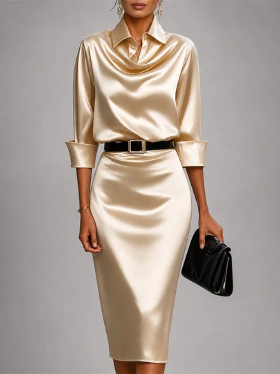 Ericka™ | Belted Satin Midi Dress
