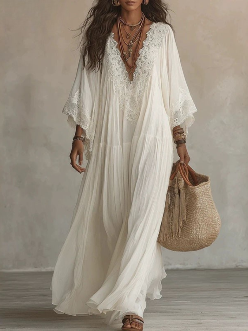V-neck Pleated layered Maxi Dress