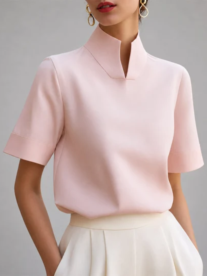 Barb™ | Structured V-Cut Mock-Neck Blouse