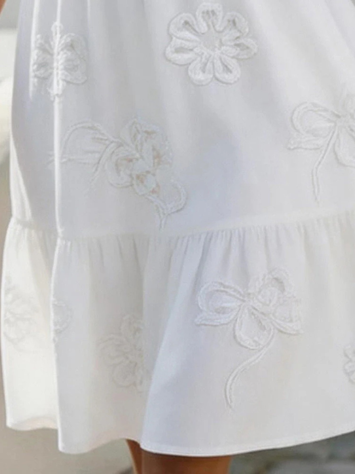 Bellina™ | Embroidered Ruffle V-Neck Puff Sleeve Dress