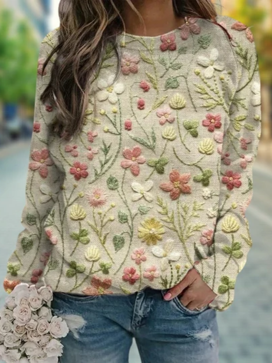 Kaela™ | Charming Embroidered Floral Knit Sweater