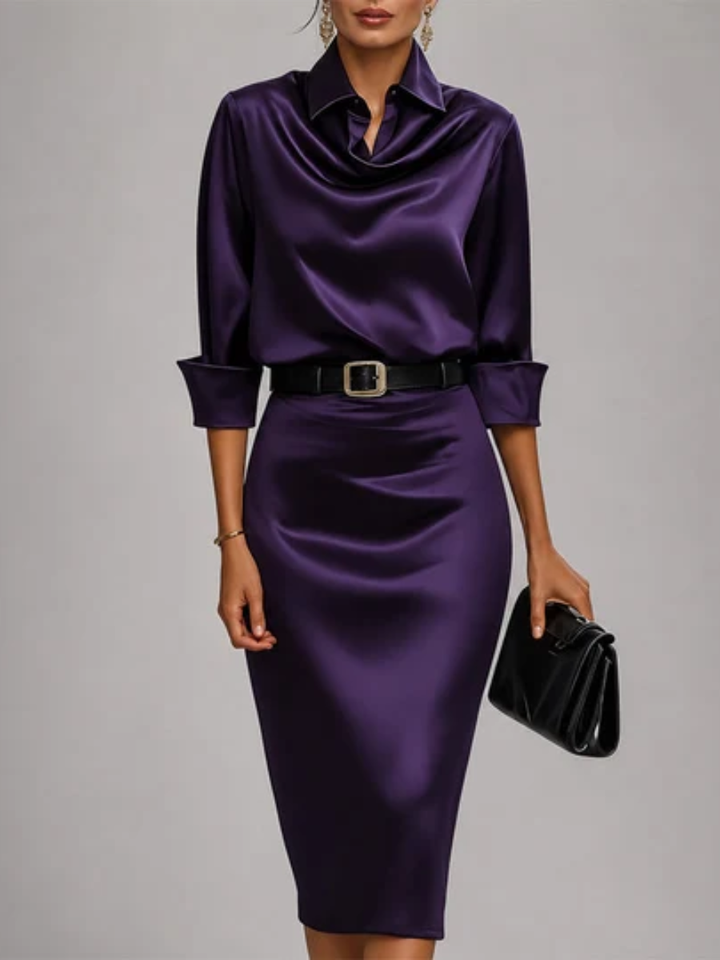 Ericka™ | Belted Satin Midi Dress