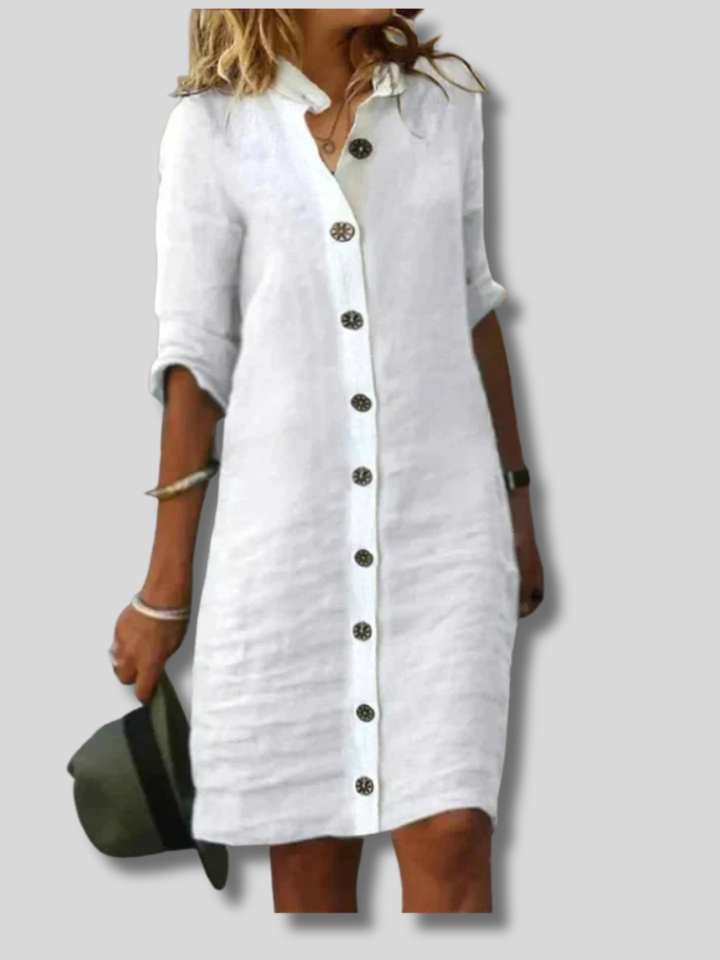 Sloane | Women's Linen Collared Button-Down Shirt Dress
