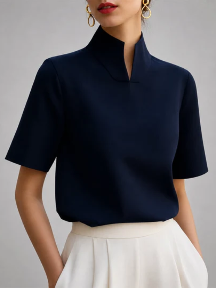 Barb™ | Structured V-Cut Mock-Neck Blouse