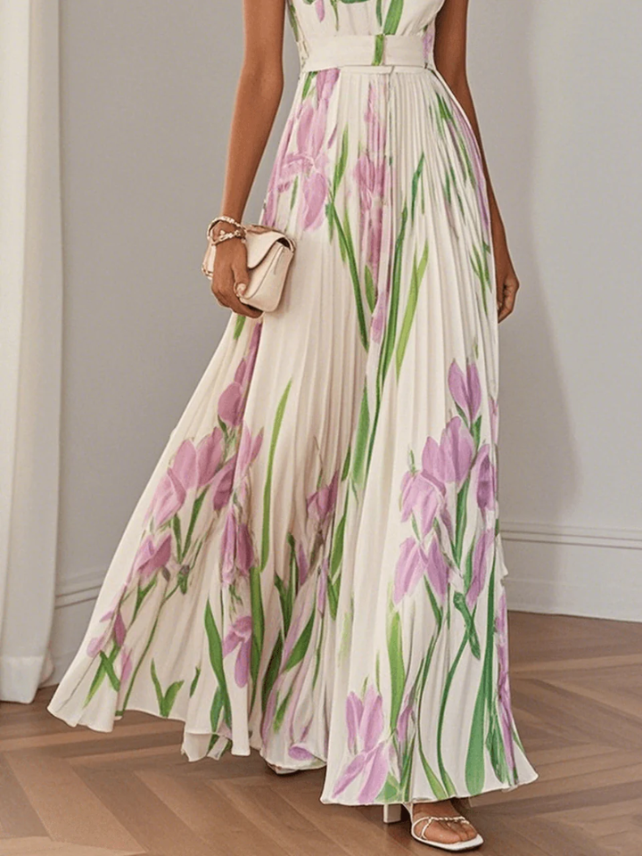 Arianna™ | Pleated Floral Chiffon Maxi Dress