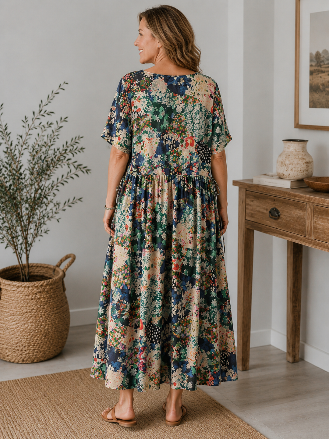 Odelia™ | Vintage Patchwork Floral Midi Dress