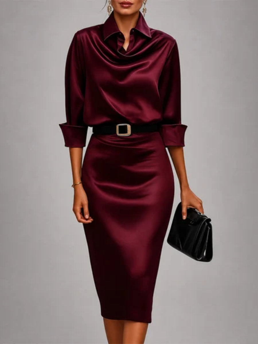 Ericka™ | Belted Satin Midi Dress