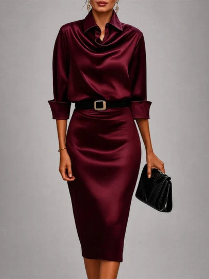 Ericka™ | Belted Satin Midi Dress