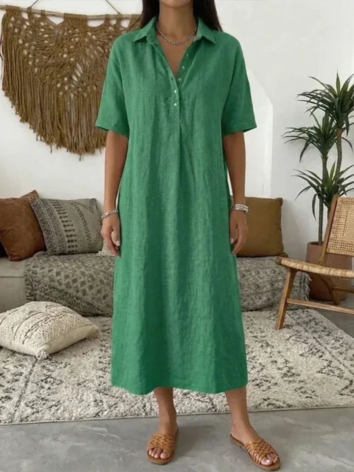 Galina™ | Cotton-Linen Midi Dress