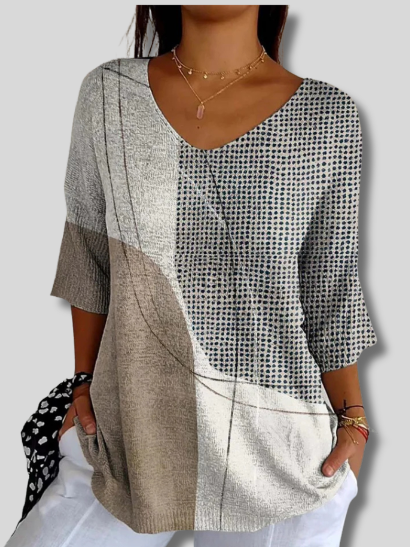 Women's Abstract Geometric Pattern Art Print Casual Knit Pullover