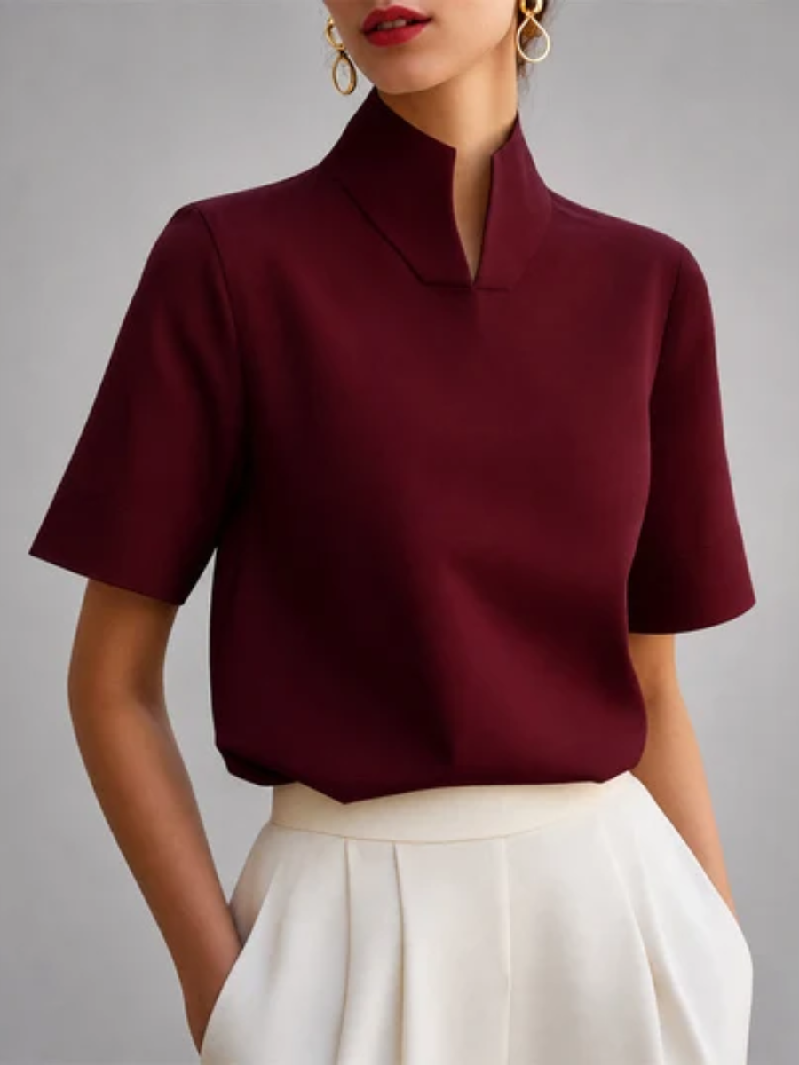 Barb™ | Structured V-Cut Mock-Neck Blouse