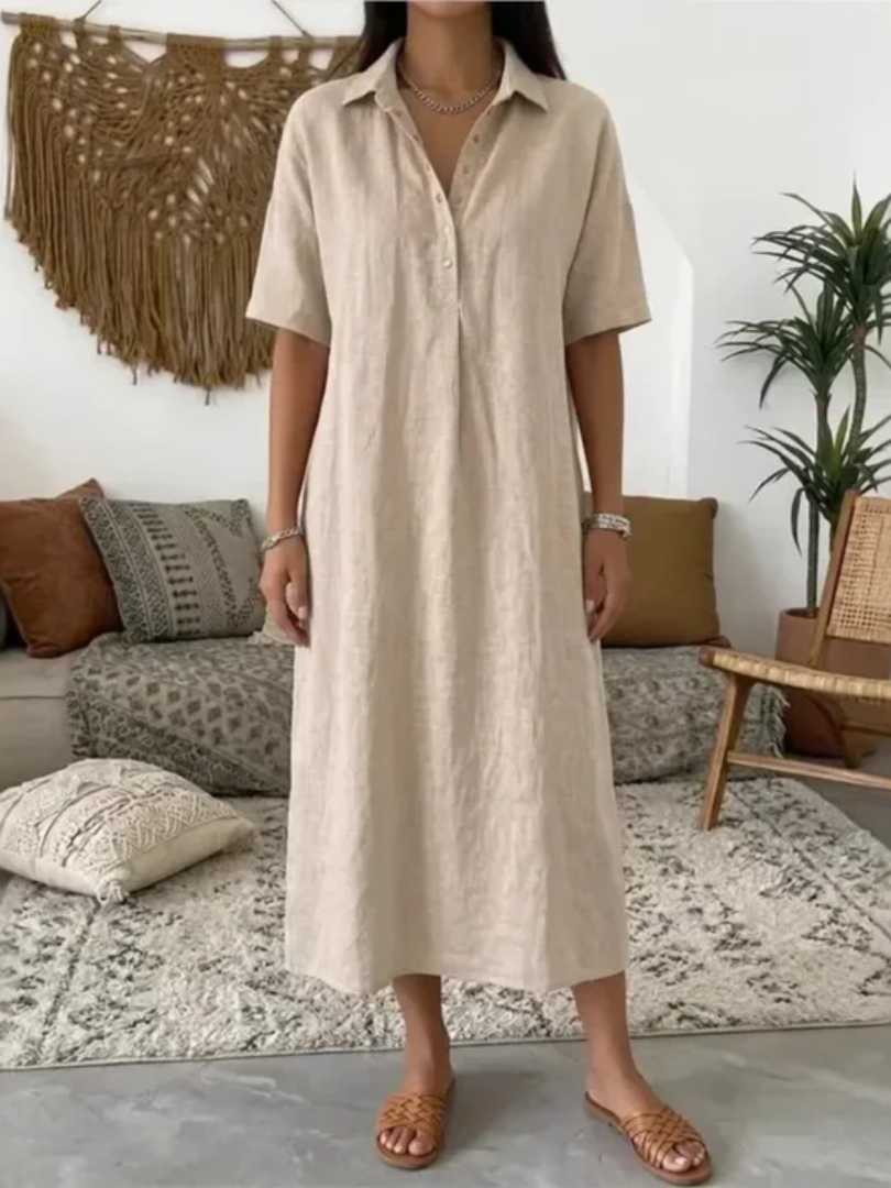 Galina™ | Cotton-Linen Midi Dress