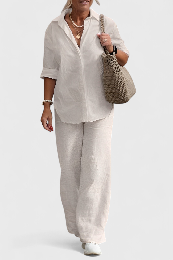 Skye Relaxed Fit Two-Piece Linen-Cotton Ensemble
