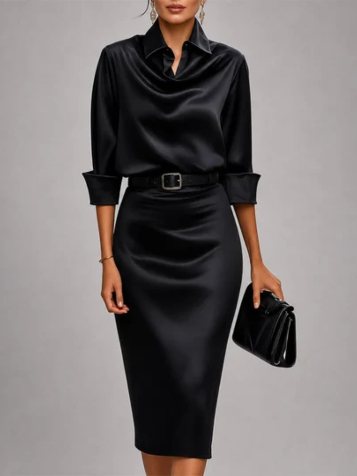 Ericka™ | Belted Satin Midi Dress