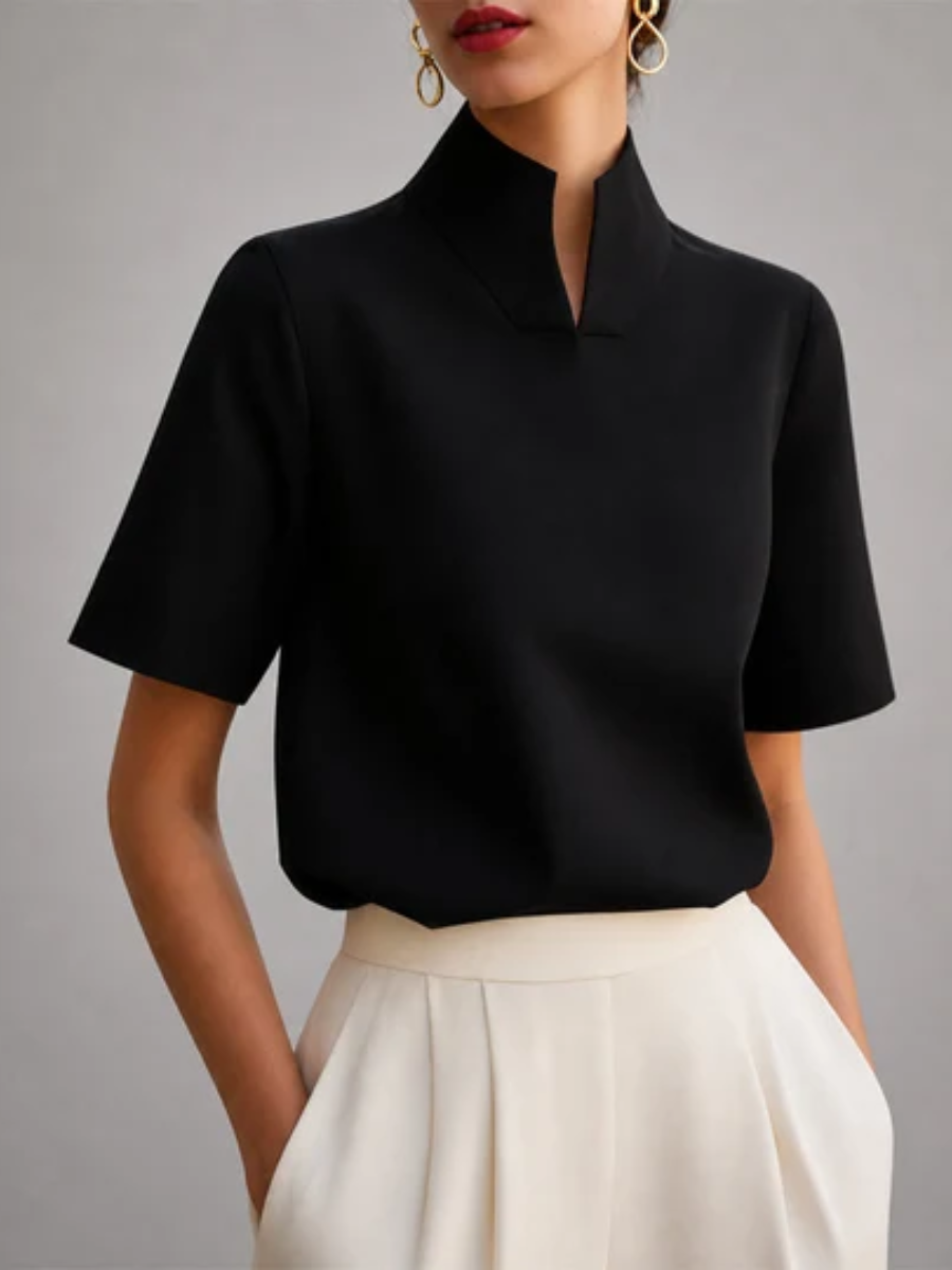 Barb™ | Structured V-Cut Mock-Neck Blouse
