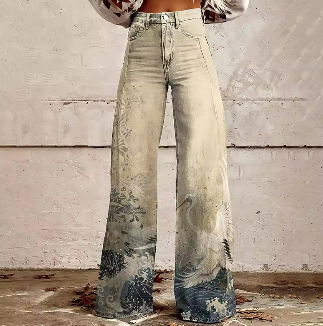 Celeste | Tranquil Crane Wide-Leg Trousers