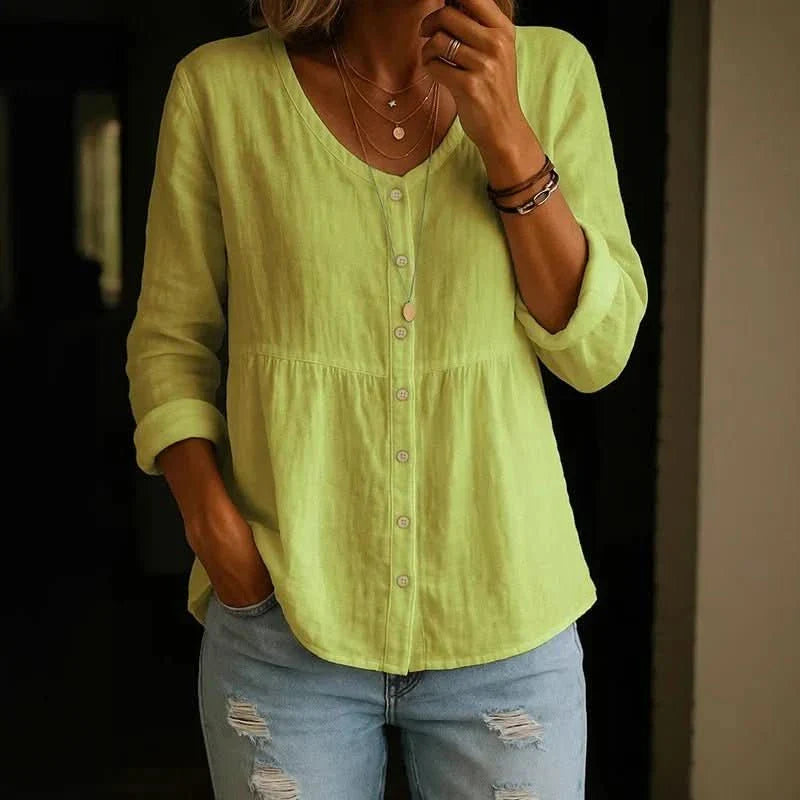Breathable Linen Blouse V Neck
