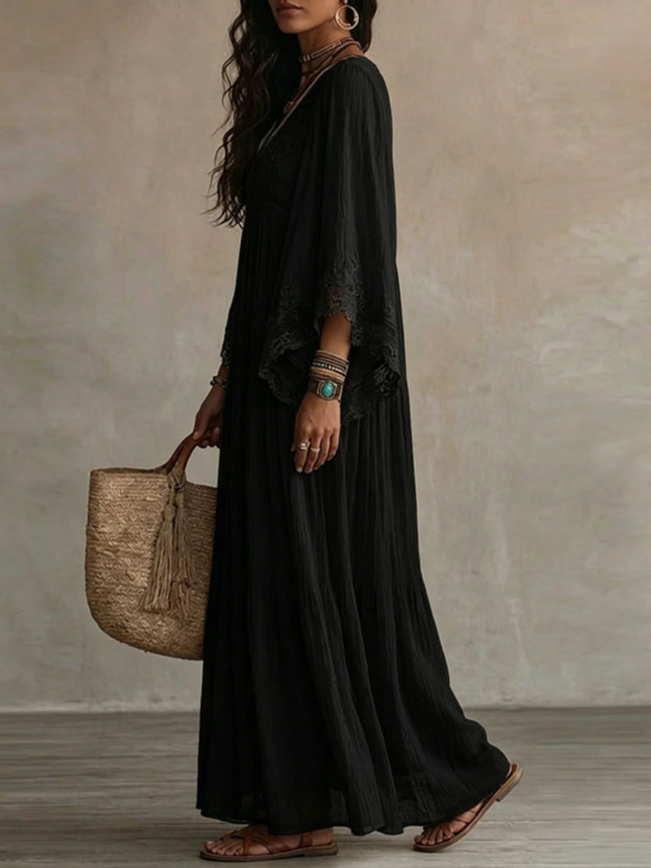 V-neck Pleated layered Maxi Dress