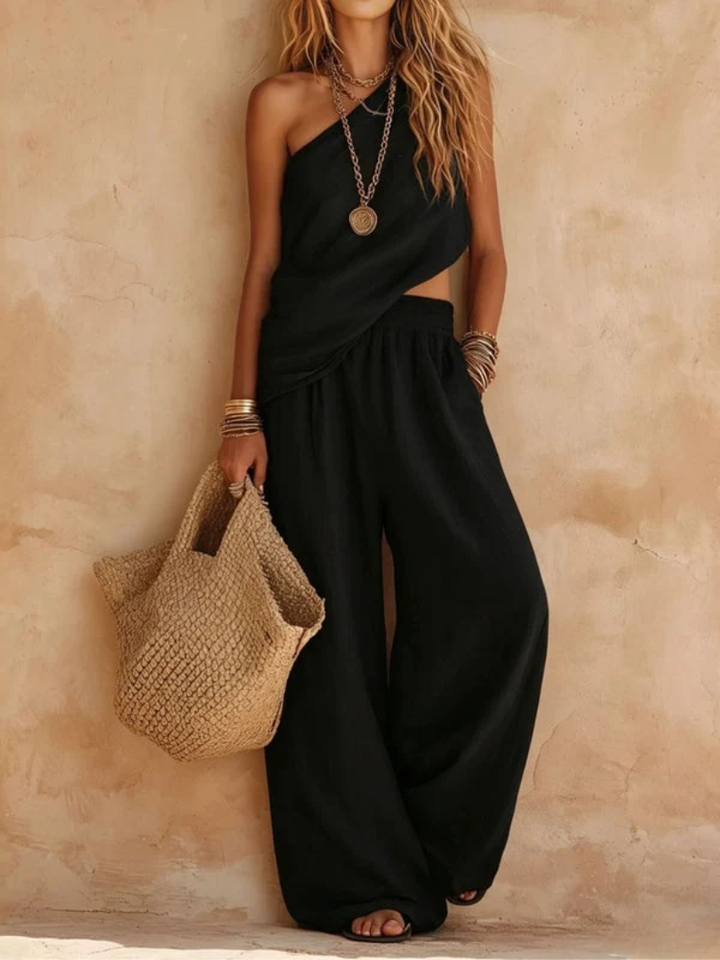 Alina™ | One-shoulder Sleeveless Top And Pants Set