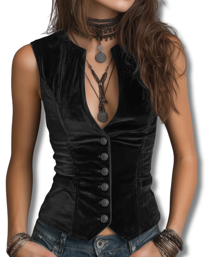 Vintage Round V-Neck Velvet Vest