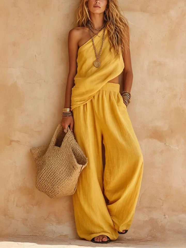 Alina™ | One-shoulder Sleeveless Top And Pants Set