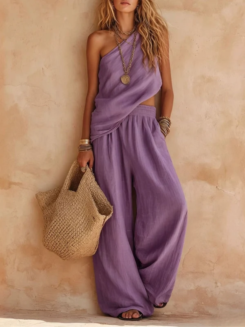 Alina™ | One-shoulder Sleeveless Top And Pants Set
