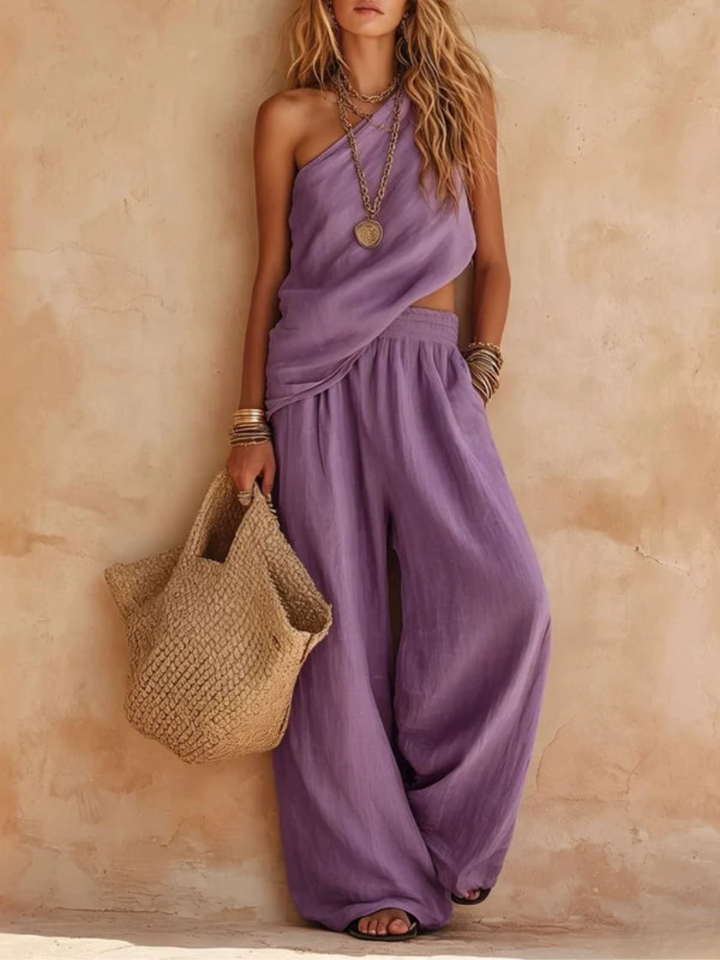 Alina™ | One-shoulder Sleeveless Top And Pants Set