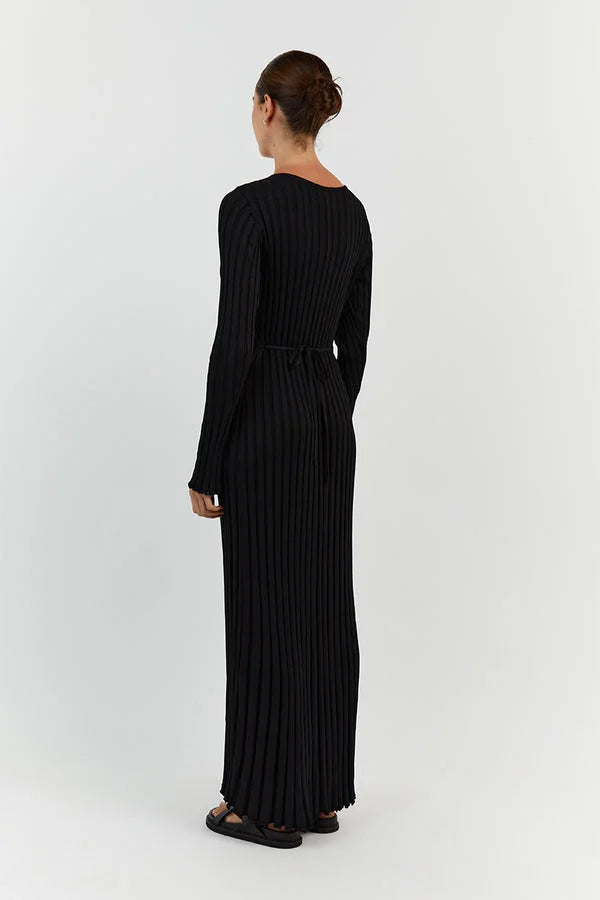 Darla Adjustable Belted Midi Ribbed Knit Dress