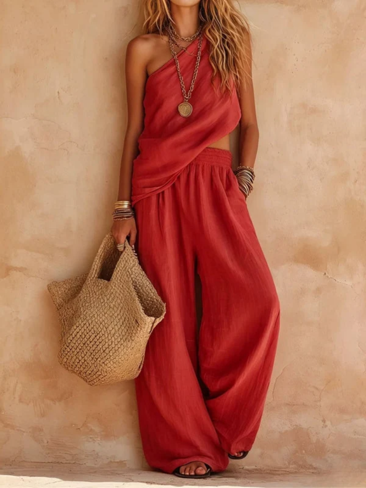 Alina™ | One-shoulder Sleeveless Top And Pants Set