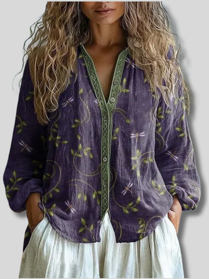 Wena | Women's Linen Long Sleeve Button-Down Blouse