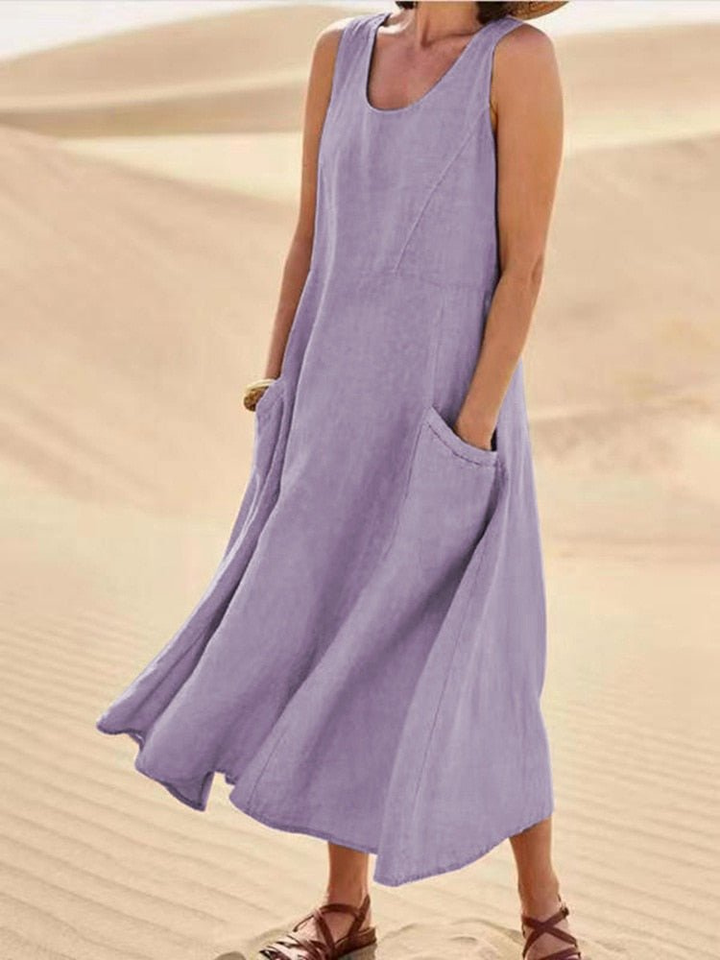 Dune | Women's Linen Sleeveless Pocket Scoop-Neck Midi Dress