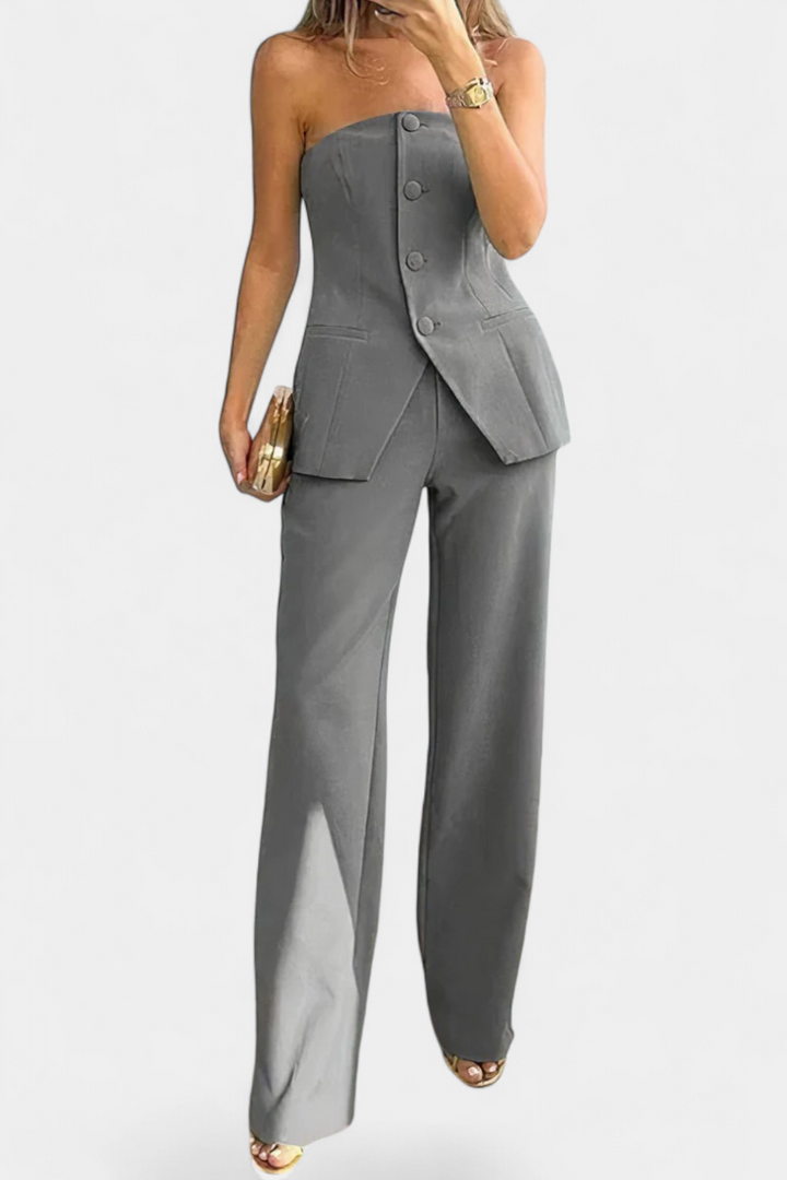 Ekaterina Strapless Set with High-Waisted Wide-Leg Pants