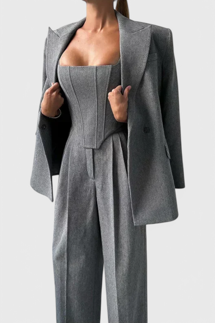 Evena Three-Piece Suit Ensemble Featuring a Tailored Corset