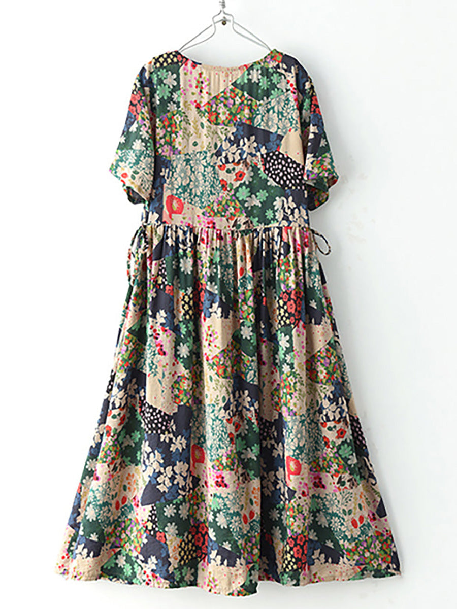Odelia™ | Vintage Patchwork Floral Midi Dress
